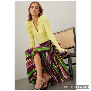 Diane Von Furstenberg Rebekah Wine Multi Striped Wrap Midi Skirt Size